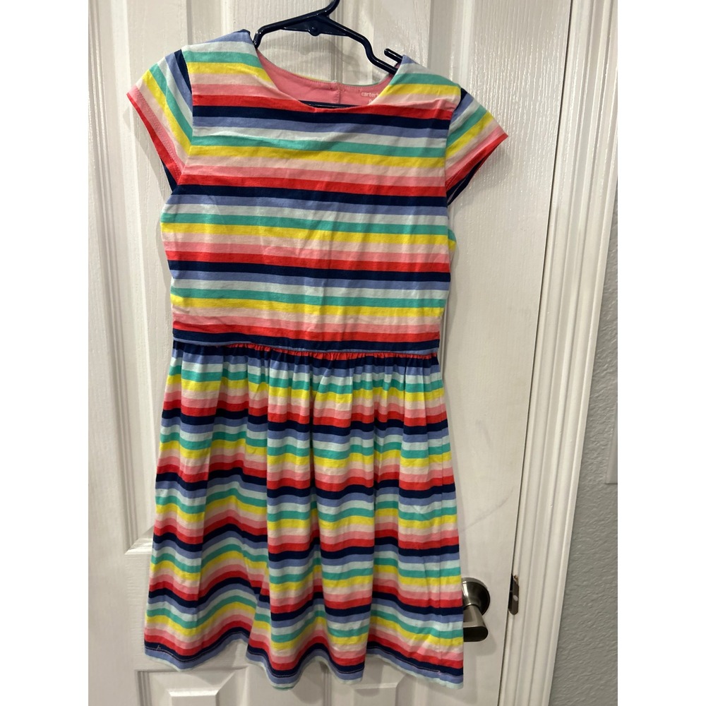 Carter's Dress Multicolor Rainbow Stripe Heart Cutout Back Girls Size 8 Bin A